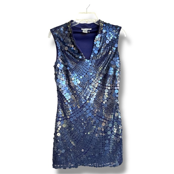 Alberto Makali Dresses & Skirts - Alberto Malaki Blue Art Deco Pattern Palette Sequined Sheath Dress Size 8